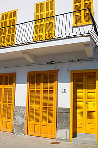 window, shutters, balcony, home, building, yellow, architecture