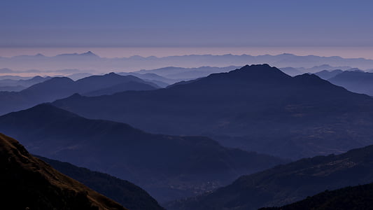 山, 夜明け, 夕暮れ, ネパール, 朝, 感動的な, 霧
