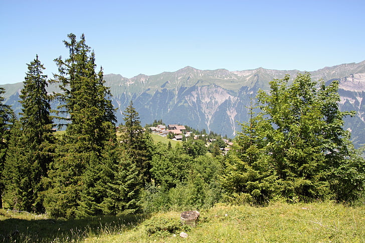 Axalp, Alpių, ganyklos, kalnai, vasaros, kraštovaizdžio, kalnų pievos