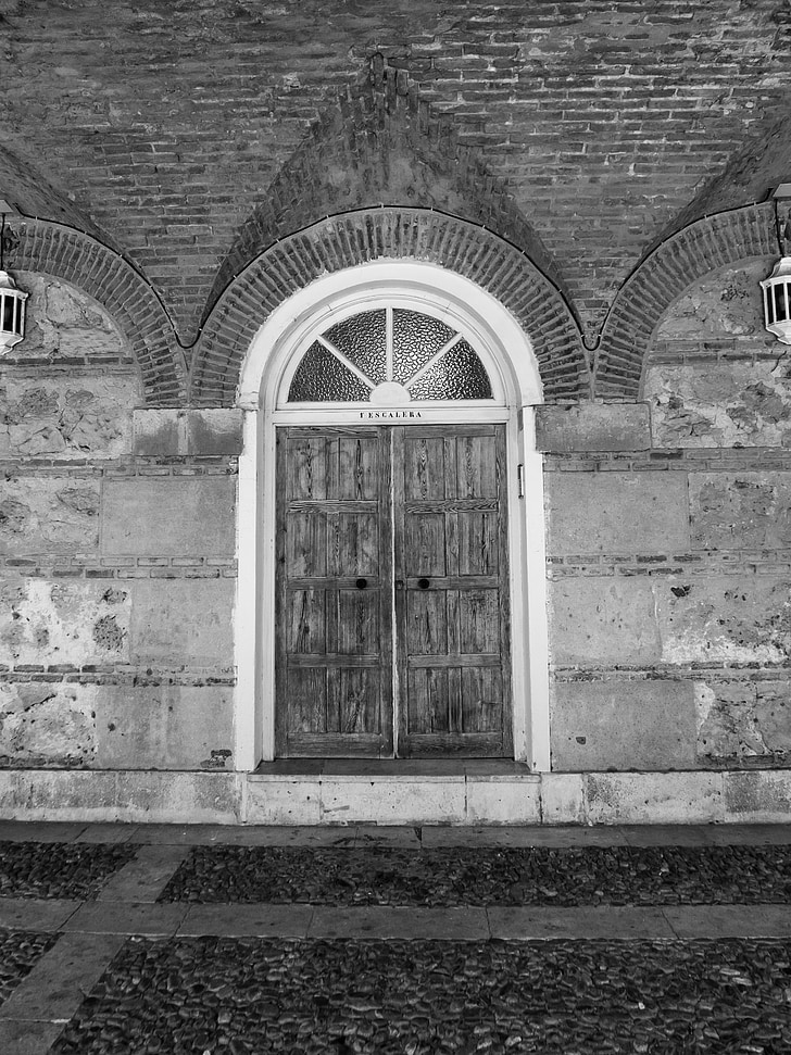 ประตู, เก่า, ที่อยู่อาศัย, บ้าน, สีดำและสีขาว