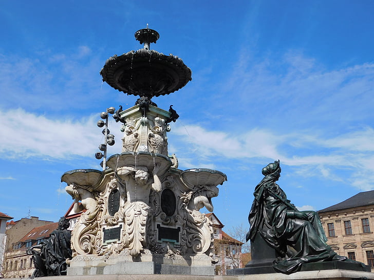 neptunbrunnen, dobiček, centru, centra mesta, srednji franconia, švicarskih frankih, Bavarska