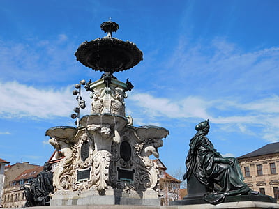 neptunbrunnen, dobiček, centru, centra mesta, srednji franconia, švicarskih frankih, Bavarska