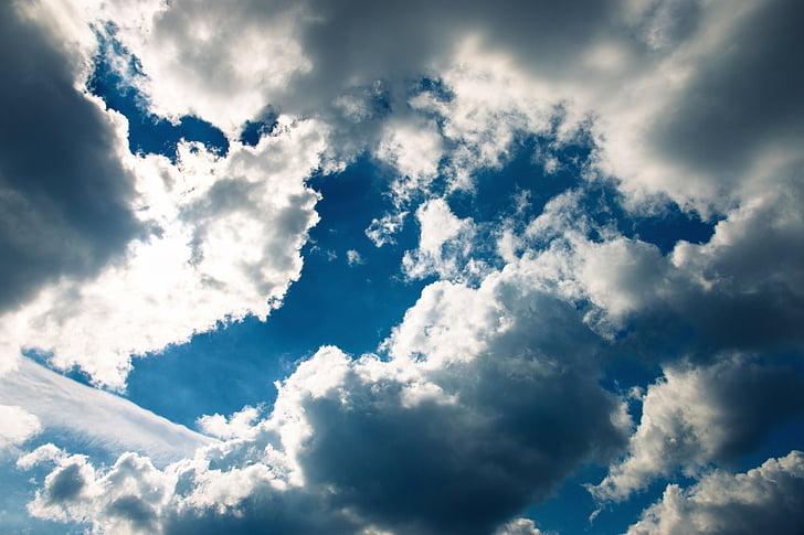 the sky, clouds, blue, spring, contrast, nature, weather
