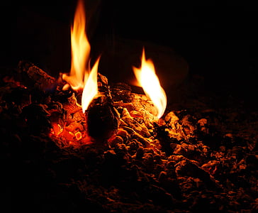 Bonfire, spálený, ohniště, oheň, palivové dříví, plameny, teplo