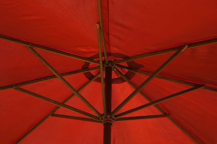 parasol, scherm, rood, uitgerekt, sluiten, detail, steiger