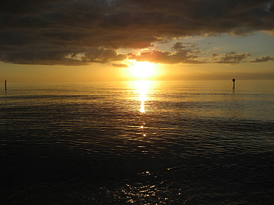 solnedgang, stranden, Florida, sjøen, hav, ferie