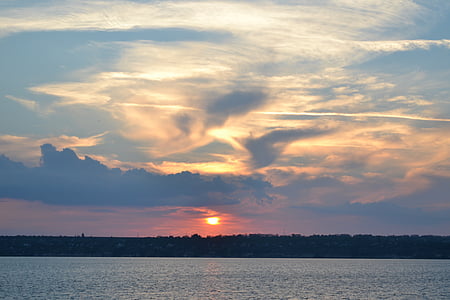 sunset, river, cloud, sky, outdoor, panorama, evening