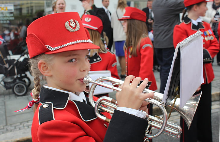 cornet, school band, play, instrument, music, seventeenth of may, the national day