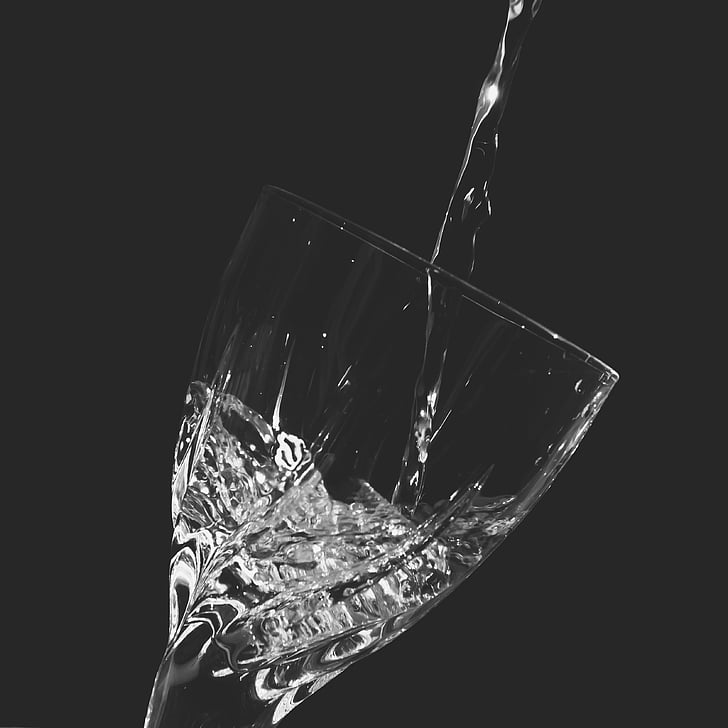 alb-negru, clar, cristal, băutură, fluxul, sticlă, lichid