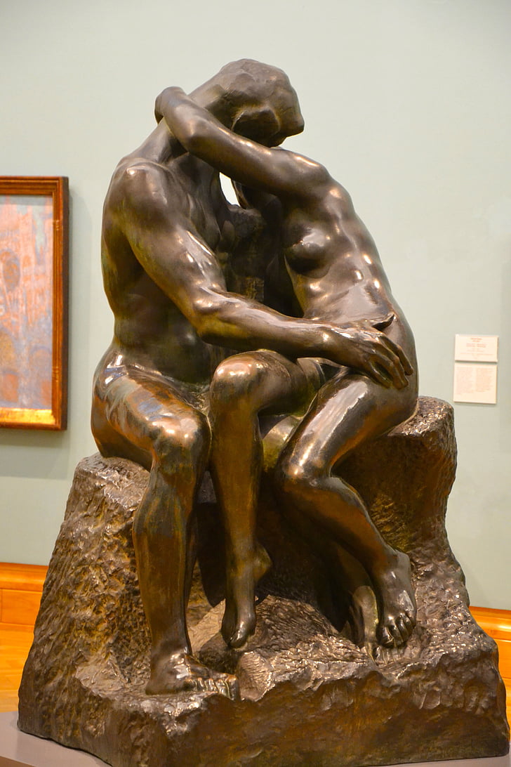 el petó, bronze, petó, dona, escultura, estàtua, l'amor