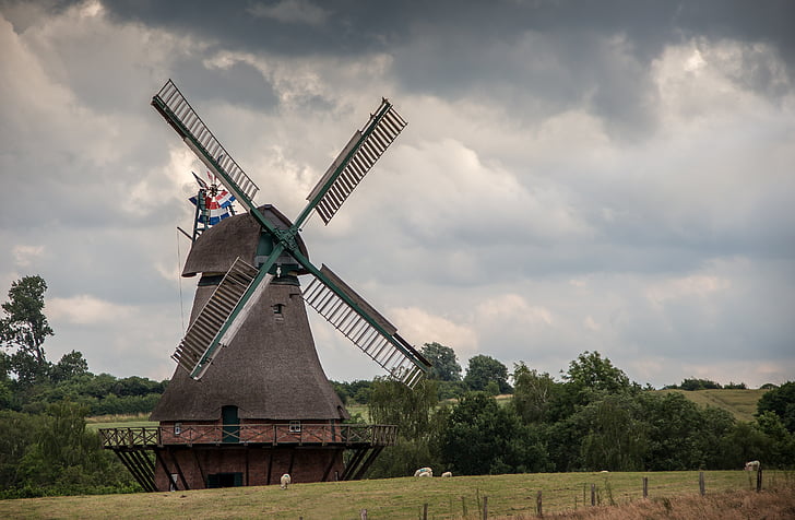 Starý větrný mlýn, větrný mlýn, staré, mlýn, nostalgie, windräder, historicky