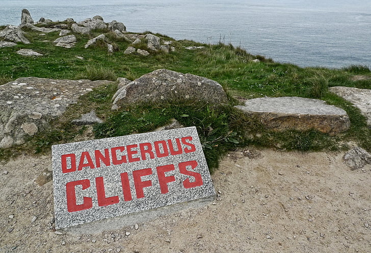 dangerous, cliffs, danger, sign, high, peril, warning