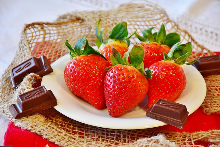 fraises, chocolat, fruits, fermer, fruits, rouge, Sweet