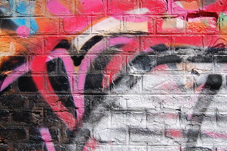 svart, Rosa, röd, Graffiti, konstverk, dagsljus, offentliga