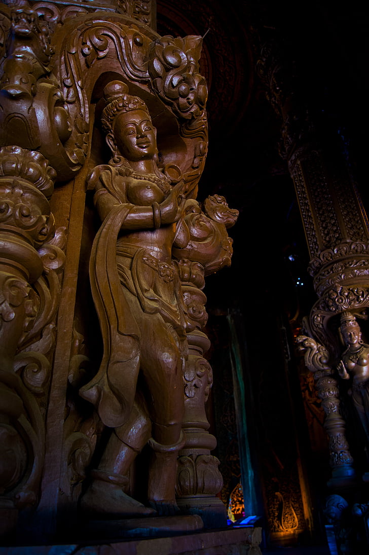 skulptūra, medienos, drožyba, Tailandas, šventykla