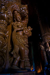 sculpture, wood, carving, thailand, temple