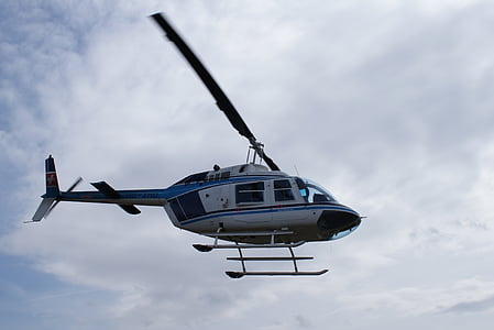 helikopter, letenje, modra, nebo