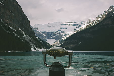 กล้องส่องทางไกล, มองหาแก้ว, ภูเขาทะเลสาบ, น้ำ, น้ำแข็ง, แช่แข็ง, ฤดูหนาว
