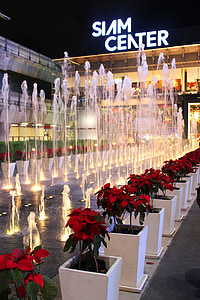 fuente, Centro de Siam, Fotografía nocturna, evento, Navidad, luz, decoración