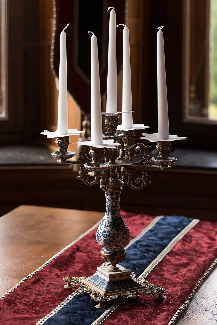 candelabri, candele, decorazione, vecchio, oggetto d'antiquariato, elegante, interni