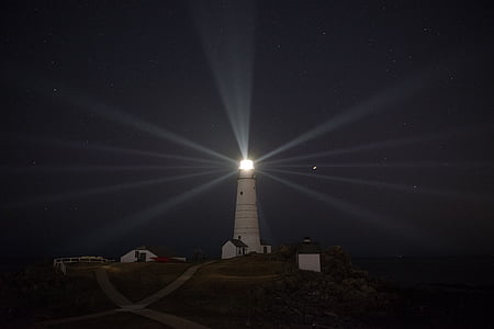 Deniz feneri, gece, Beacon, tarihi, Boston, Massachusetts, ABD