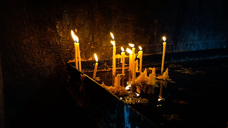 žvakė, vaškas, dega, malda, bažnyčia, aukojimo žibintai, Meditacija