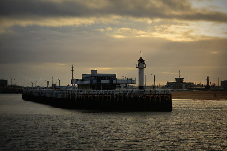 Oostende, Pier, Lighthouse, havet