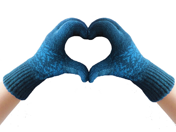 gloves, heart, blue, winter, knit, love, heart Shape