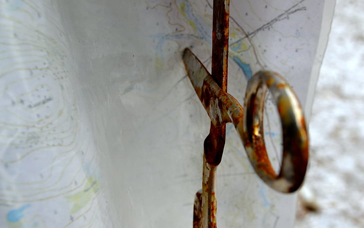 scissors, map, photography, rust, old, tourism, rusted