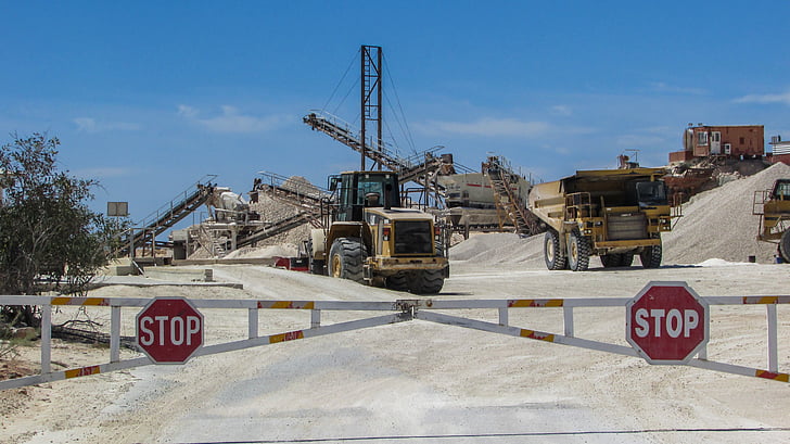 quarry, entrance, heavy machines, quarrying