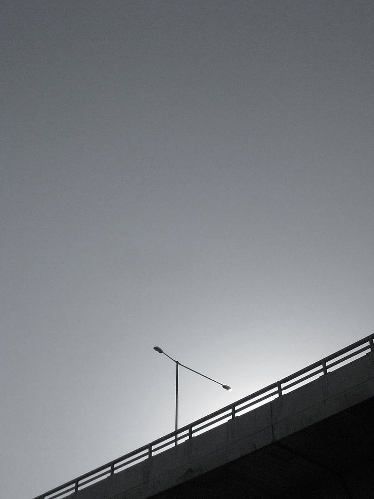 pas elevat, pal de llum, blanc i negre, carretera, arquitectura, Pont, construcció