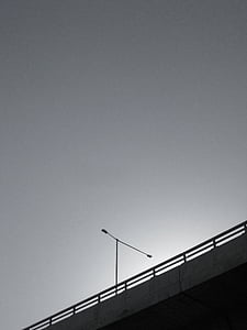 pont d’étagement, Lampadaire, noir et blanc, route, architecture, pont, construction