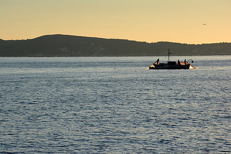 pêcheurs, Adriatique, Croatie (Hrvatska), vis, méditerranéenne, Dalmatie, coucher de soleil