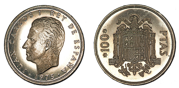 pesetas, เหรียญ, สเปน, เงิน, สกุลเงิน, เงินสด, โลหะ