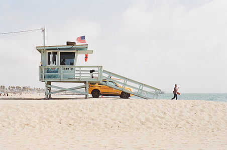 lifeguard, tower, beach, sand, coast, guard, watch