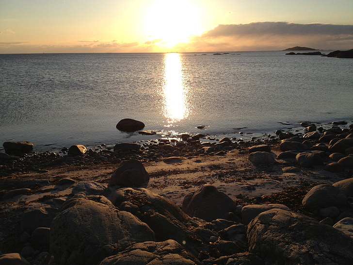 pôr do sol, praia, Hönö
