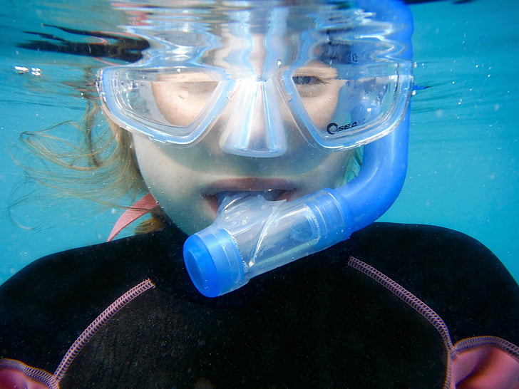 snorkeling, úszás, nyári, maszk, víz alatti, lány, Holiday