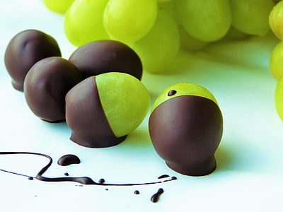 葡萄, 绿色, 巧克力, 甜, 水果, 绿色的葡萄, 甜点