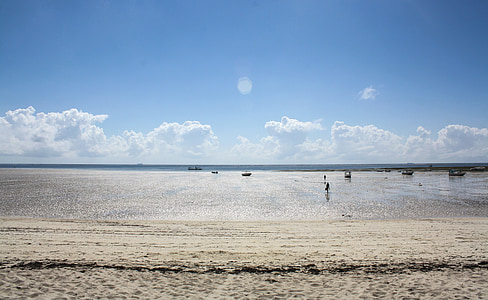Mombaça, Costa, Quênia, praia, oceano, areia, nuvens