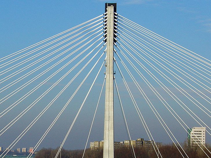 Βαρσοβία, γέφυρα, η πρωτεύουσα της το, Πολωνία, Βίσλα, την οδογέφυρα, κρεμαστή γέφυρα