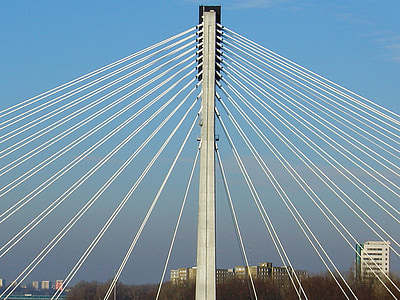 Varšuva, tiltas, kapitalą į, Lenkija, Vysla, prie viaduko, kabantis tiltas