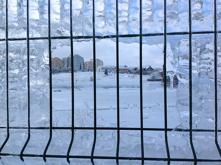 паркан, взимку, сніг, заморожені, Сніжне, будинок, сільській місцевості
