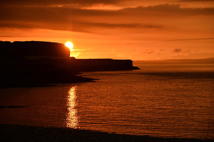 Anglesey, penmon, punt, posta de sol, nit, Costa, Mar