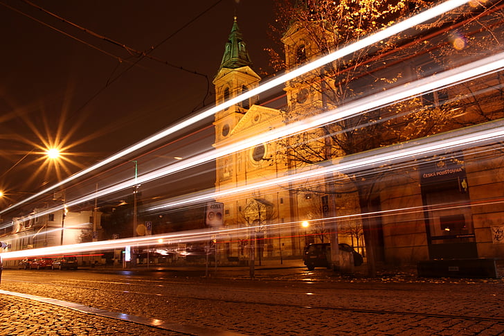 Praga, ciutat, nit, línies, l'església, República Txeca, arquitectura