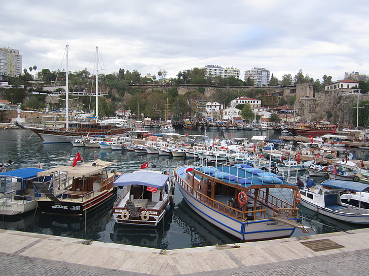 hamn, båtar, sjöman, Antalya, Turkiet, fartyg, Ocean