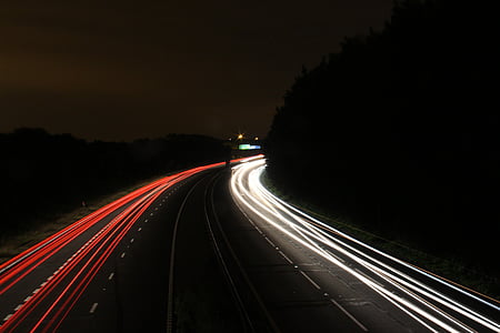 lys, natt, motorvei, Blur, bevegelse, transport, trafikk