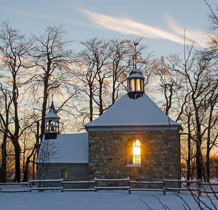 kirik, Kabel, väike kirik, Steeple, huvipakkuvad, talvel, lumi