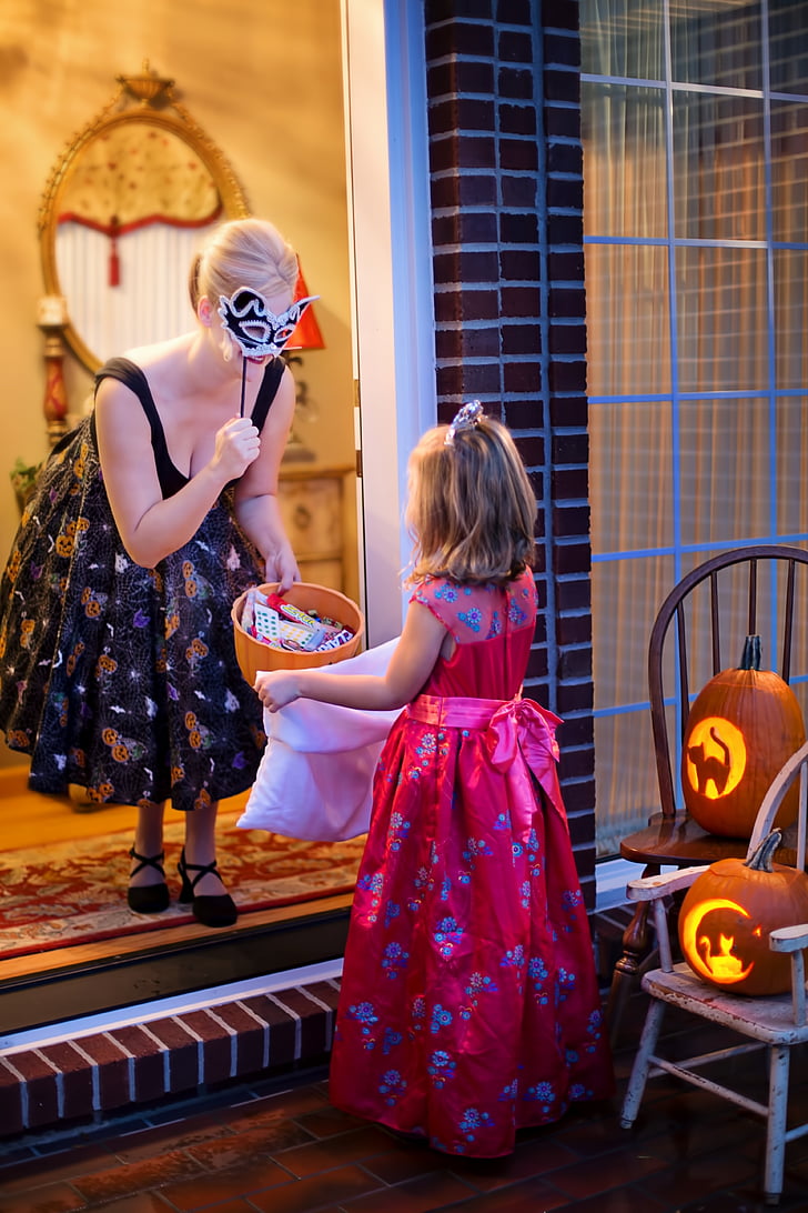 Halloween, trick or Treat, pumpa, barn, faller, Lycklig, Holiday