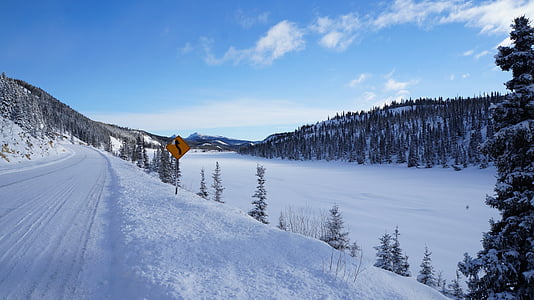 alaska highway, summit lake, snow, winter, frozen, mountain, travel