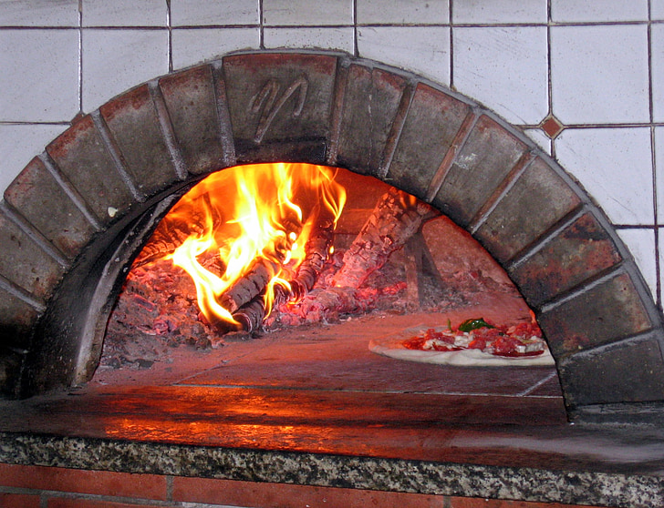 forn de pizza, fusta acomiadat, crema, cuina, foc, flama, Maó